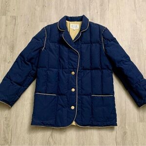 Bill Blass Navy Puffer Jacket with Tan Accents